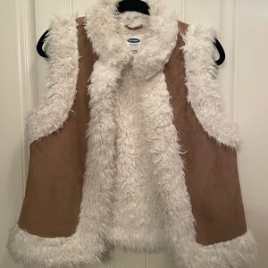 Old Navy Cream and Tan Faux Fur Vest
